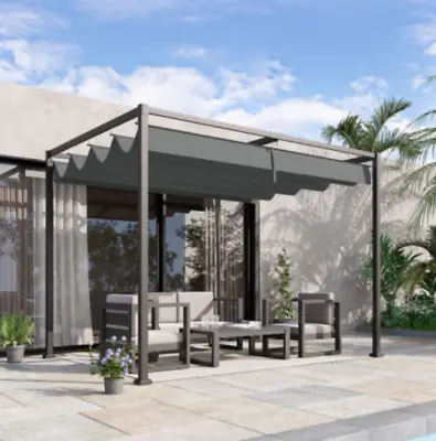 Outdoor Pergola Canopy Large Metal Retractable Sun Shade Garden Gazebo Structure • £229.90