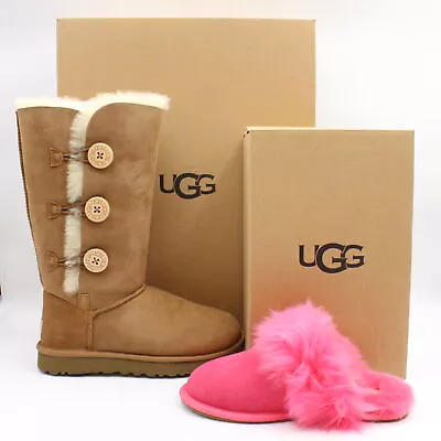 UGG Scuff Sis Slippers (US 6) & Bailey Button Triplet II Boots (US 7) Lot Of 2 • $89.99