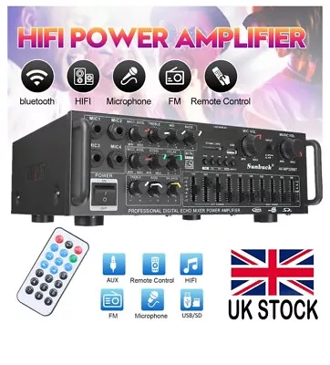 2000W Digital Power Amplifier Bluetooth Stereo HiFi Audio 2CH USB SD FM Car Home • £35.99