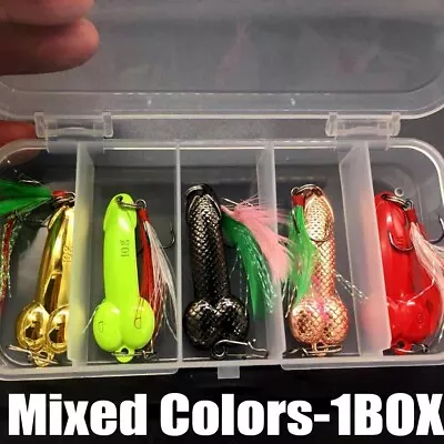 5Pcs/Box Metal Fishing Lures Spoon Baits W/ Feather Dick Penis Lure Wobble Bait • $12.99