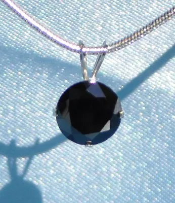 GIANT 2.50ct-- 8MM BLACK MOISSANITE- DIAMOND STERLING SILVER SOLITARE PENDANT • $33.75