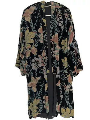 £99 • Buy Rare Zara Mulberry Silk And Floral Print Devore Velvet Kimono Size M Nwot