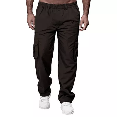 Mens Work Trousers Combat Multi Pockets Cargo Elasticated Stretch Waist Pants UK • $21.89