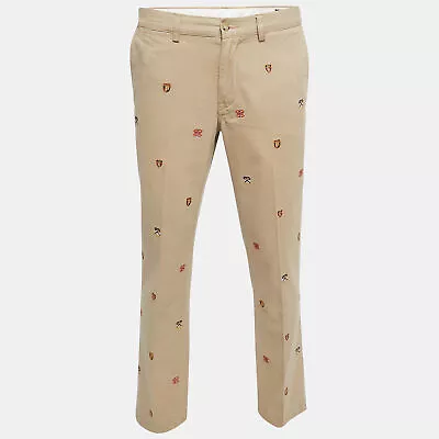 Polo Ralph Lauren Beige Crest Embroidered Cotton Trousers L • $115.50
