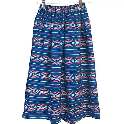 Mexican Multi-Color Woven Pull On Elastic Waist Skirt Sz 12 50/50 Cotton Poly • $21.99