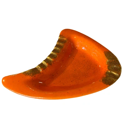 $15 • Buy Vintage MCM Ashtray California Pottery Orange Gold Atomic 457