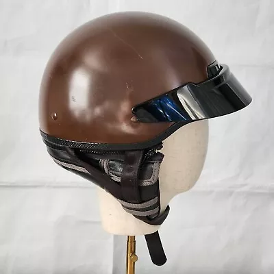 Vtg VEGA Half Motorcycle Helmet Brown W/Remov Ear Warmer/Protector & Visor - XXL • $24.99