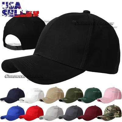 Baseball Cap Snapback Hat Adjustable Classic Plain Solid Blank Curved Visor Men • $8.75