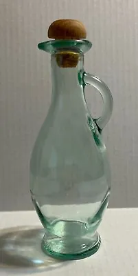 Vintage Pitcher Cruet Green Glass Bottle With Cork Stopper 7.5  Tall With Cork • $14.10