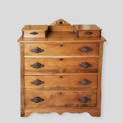 ANTIQUE 4 DRAWER CHEST DRESSER  2 Small Handkerchief Drawers Carved Handles! • $895