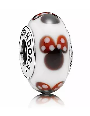 Pandora Disney Minnie Mouse Bow Murano Glass Charm • $22.99