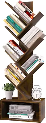 Tree Bookshelf - 6 Shelf Retro Floor Standing Bookcase Tall Wood Book Storage R • $54.99