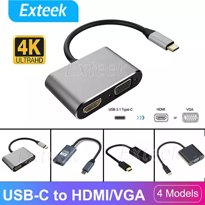 $9.95 • Buy USB-C 3.1 Type C To HDMI VGA 4K@30Hz 4K@60Hz Cable Hub Convertor For MacBook Pro