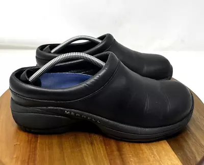 Merrell Shoes Womens 7.5 Leather Slip On Clogs Causal Black Moccasin • $29.99