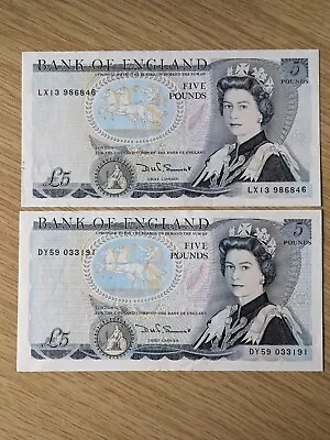 Two Bank Of England £5 Pound Notes Somerset 1980 (B343).. • £18