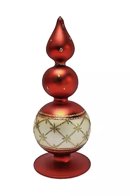 Table Top Christmas Finial Mercury Glass Blown Red & Pearl Gold Glitter Trim 8  • $18.99