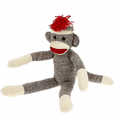 Sock Monkey 22  Schylling Brown Cream Red Mouth Bottom Plush Stuffed Animal • $17.95