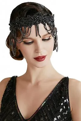 BABEYOND 1920s Flapper Headpiece Roaring 20s Headband Great Gatsby Black  • $30.64