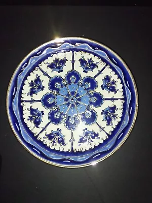 Greece Hand-Painted Plate  Flowers Blue Gold Manousakis Keramic Rodos 10  • $30