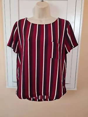 Mango Women's Multicoloured Striped Short Sleeve Blouse Top US 8 UK 12. • $3.78