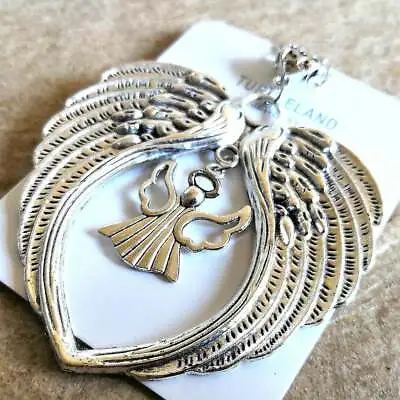 Huge 925 Sterling Silver Eagle Hawk Feather Guardian Angel Wings Charms Necklace • $15.74