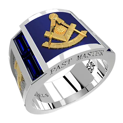 Mens Past Master Two Tone Sterling Silver 14k Gold Synthetic Sapphire Lapis Ring • $349.99