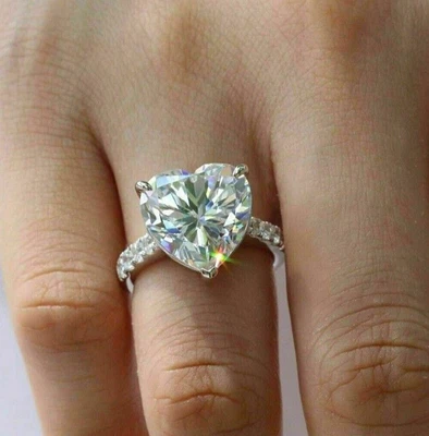 $593.96 • Buy 4Ct Heart Cut Simulated Diamond Wedding Ring 14K White Gold Plated Silver Finish