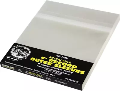 (100) 7  Resealable Record Outer Sleeves - Super Clear Premium 2 Mil Thick - Arc • $19.96