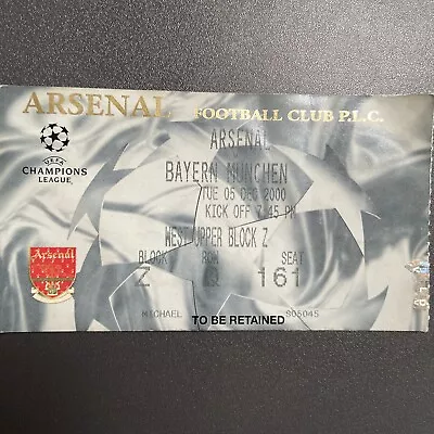 Arsenal V Bayern Munich(UEFA Champions League 2000/01) 5/12/2000 Ticket • £3.49