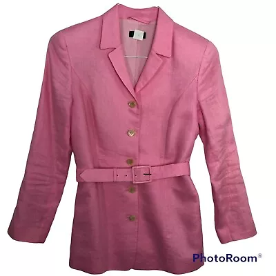 J Crew Women 4 Blazer 100% Linen Button Pink Belted Lined Preppy Academia Work • $25.90