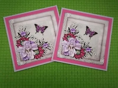 £1 • Buy 2 Handmade Pink Lilac Flower Birthday Card Topper Pretty Butterfly Floral Flat