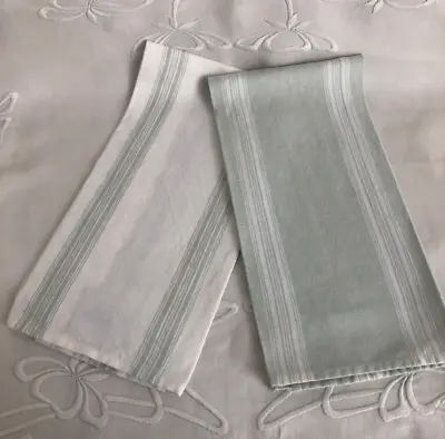 Set Of 2 Restoration Hardware Kitchen Linen/Cotton Towels~Silver Sage&White~NWOT • $25