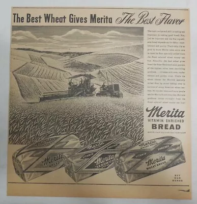 Merita Bread Ad: The Best Wheat Best Flavor ! From 1940's Size: 12 X 12 Inches • $15