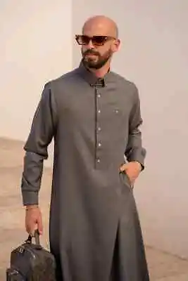 R24 LAWUNG Al-Ameer Adult Men's Thobe Modern Design Arabian Jubbah Gray • $120