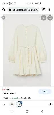 H&M Cream Tie-belt Short Dress Blogger Instagram  Size S (NWT) • $12.37