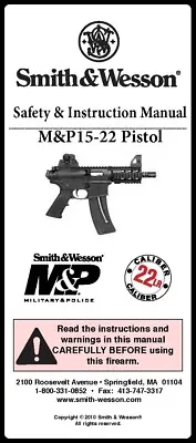 Smith & Wesson M&P 15-22 Pistol Instruction Manual Reprint Copy • $17