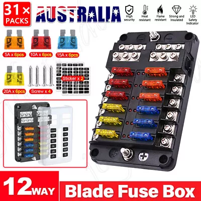 12 Way Blade Fuse Block Box Holder LED Light 12V 32V Circuit Caravan Marine Car • $20.55