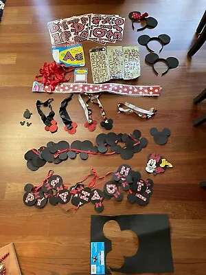 EUC Minnie Mickey Mouse Red Polka Dot Birthday Party Decorations Ears Letters • $19.99