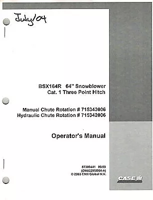 Case/ih  Bsx164r  64   Snowblower Operator's Manual • $24.95