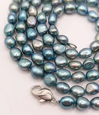 Honora Aqua Blue Natural Freshwater Pearl XL Necklace + Large 925 Sterling Clasp • £39.99