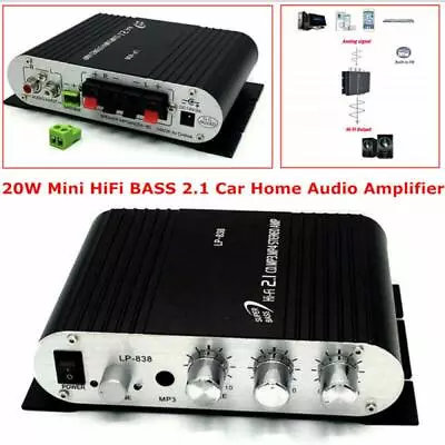 12V Lepy LP-838 20W Mini HiFi BASS 2.1 Car Home Audio Stereo Amplifier Mobile PC • $19.99