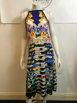 $439 • Buy Mary Katrantzou 36819 Silk Floral Stripe Midi Spaghetti Strap Dress Sz 2