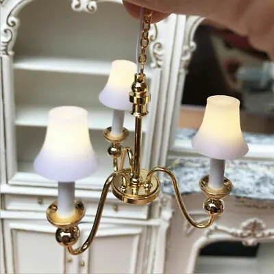 Dollhouse 1/12 Mini LED Battery Operated Light Ceiling Lamp Chandelier 3-Heads • $16.95
