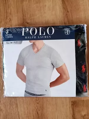 Polo Ralph Lauren Men's Black Moisture Wicking Slim Fit V-Neck T-Shirt 3 Pack Sm • $30