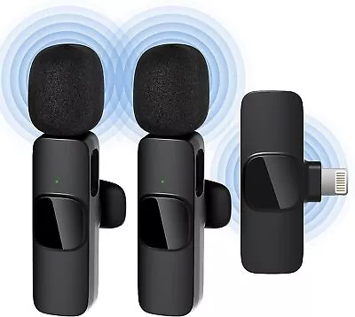 Qhot Wireless Microphones For IPhone IPad[Lightning] Clip On Lapel Lavalier Bl • £39.99