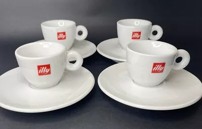 Set Of 4 Illy Cappuccino / Espresso Cups With Saucers - Italy - Preowned • £56.06