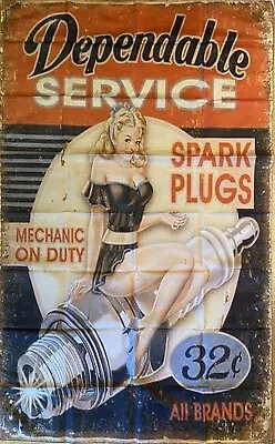 SPARK PLUG VINTAGE GIRL HUGE Flag..Man Cave Garage Shed Car Show • $26.50