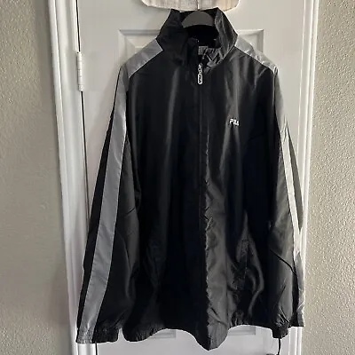 Vintage 1990s FILA Black Windbreaker Mens Size 2XL Jacket Full Zip XXL • $22.79