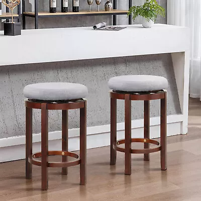 2X Counter Height Stool Rubber Wood Swivel Bar Stool W/Padded Cushion Gray&Brown • £89.95