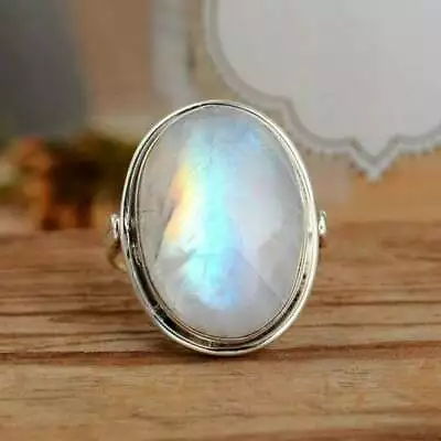 Delightful Rainbow Moonstone Gemstone 925 Sterling Silver Ring All Size • $18.01